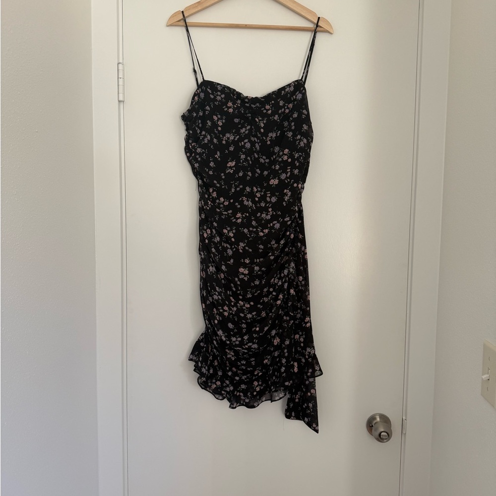 Cotton Candy Black Asymmetrical Dress with Pink Floral